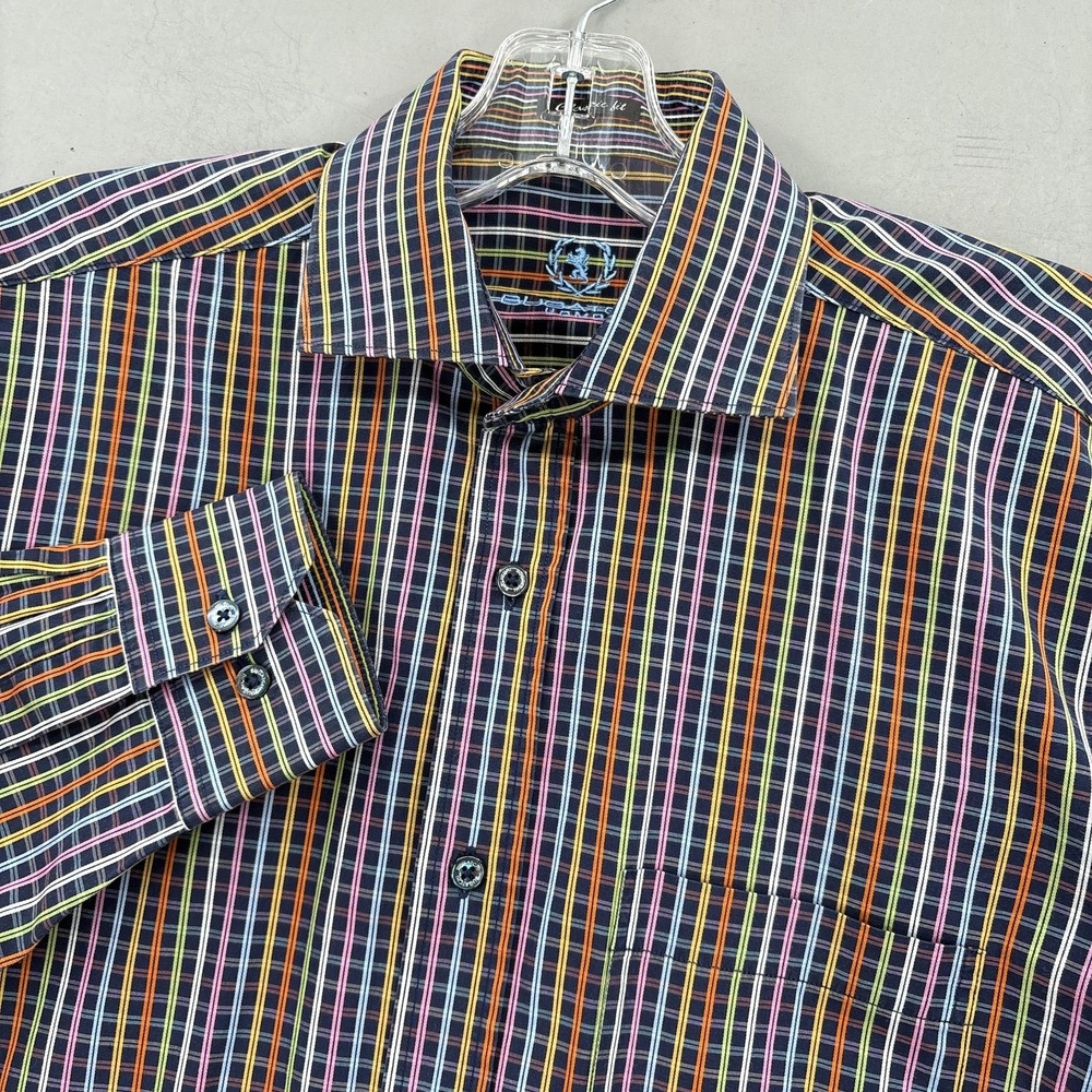 Bugatchi Uomo Shirt Mens M Multicolor Plaid Classic Fit Button Up Long Sleeve